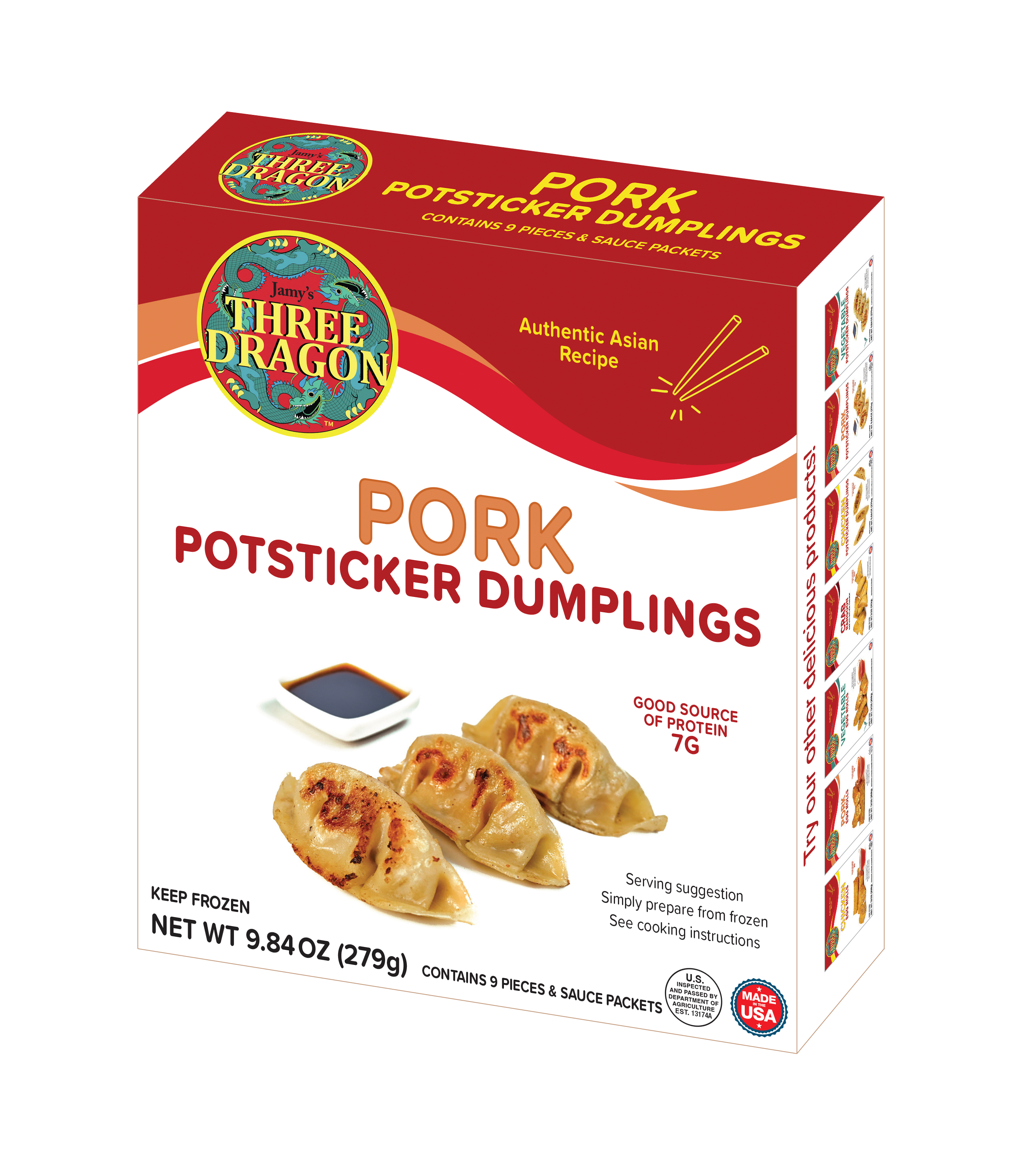 Three Dragon Pork Potsticker Dumplings